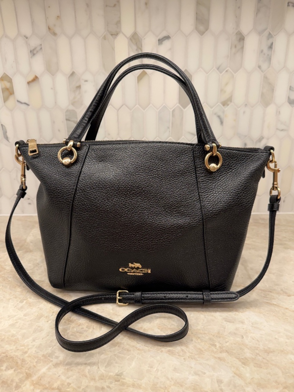 Coach Kacey Satchel Black Leather Handbag, style C6229